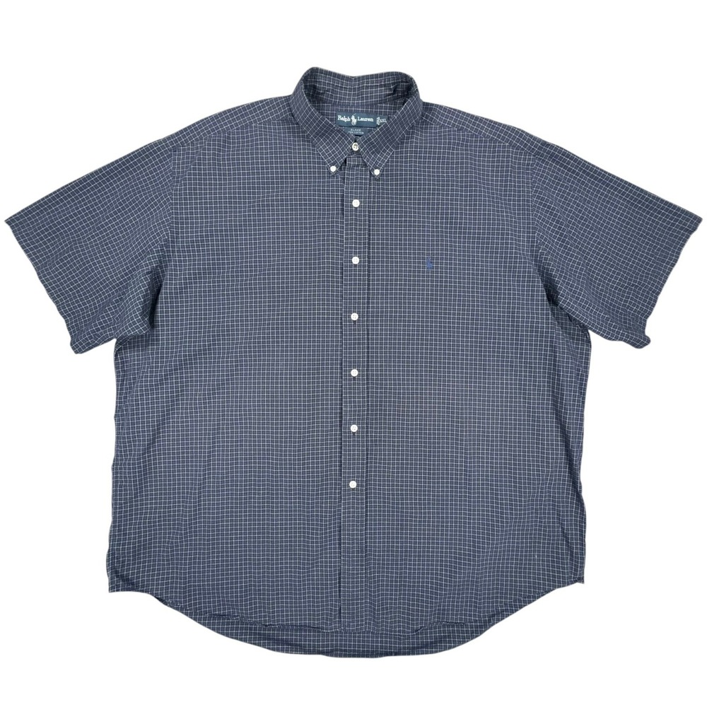 Vintage Ralph Lauren Blake Button Down Shirt Mens M Blue Grid Check Short Sleeve